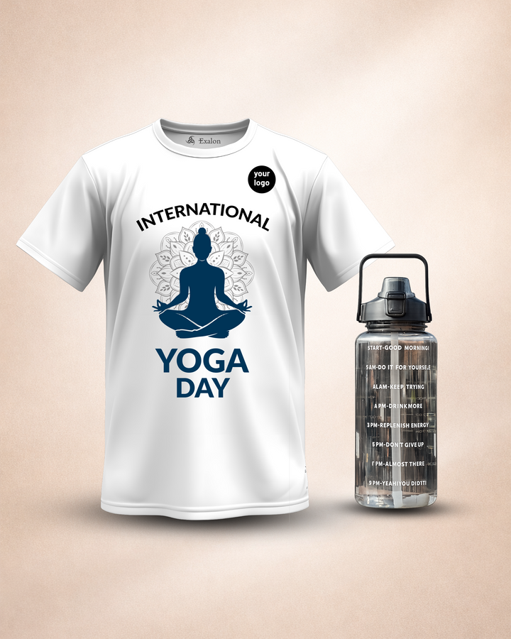 International Yoga Day Corporate Wellness Kit T-Shirt &amp; Bottle