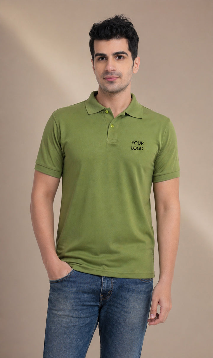 Olive Green Bamboo Polo T-Shirts for Corporate Branding | Bulk Employee Apparel Solutions