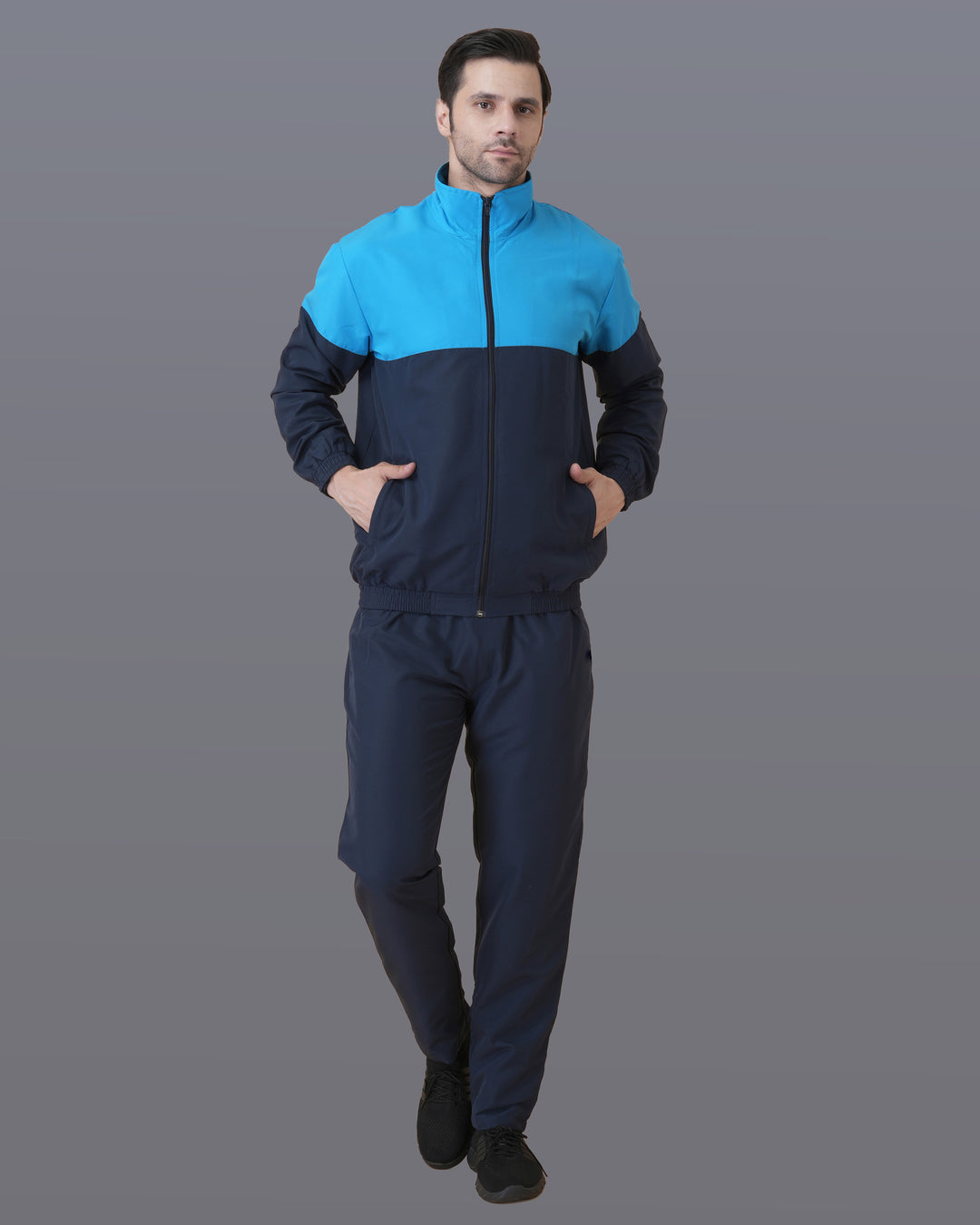 Navy Sky Blue Panel Tracksuit for Corporate Teams