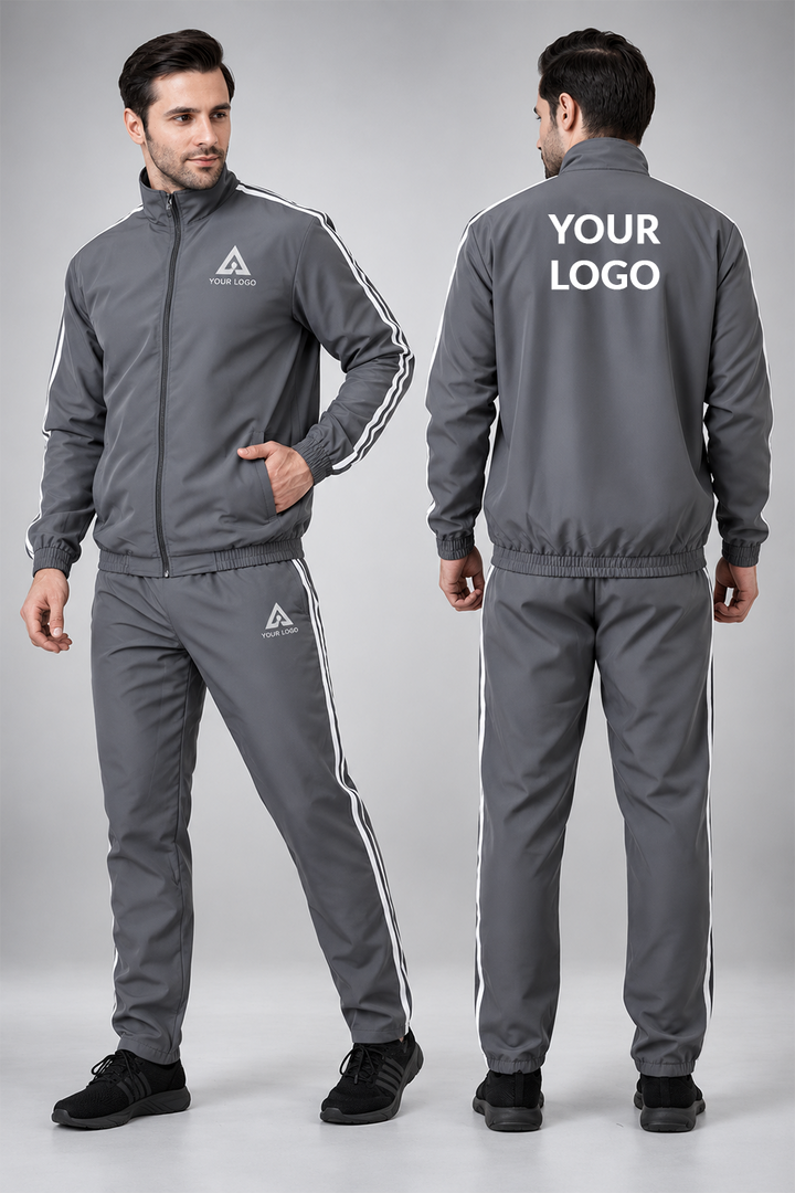 Men’s Twin Stripe Tracksuit Set in Grey, Black &amp; Navy