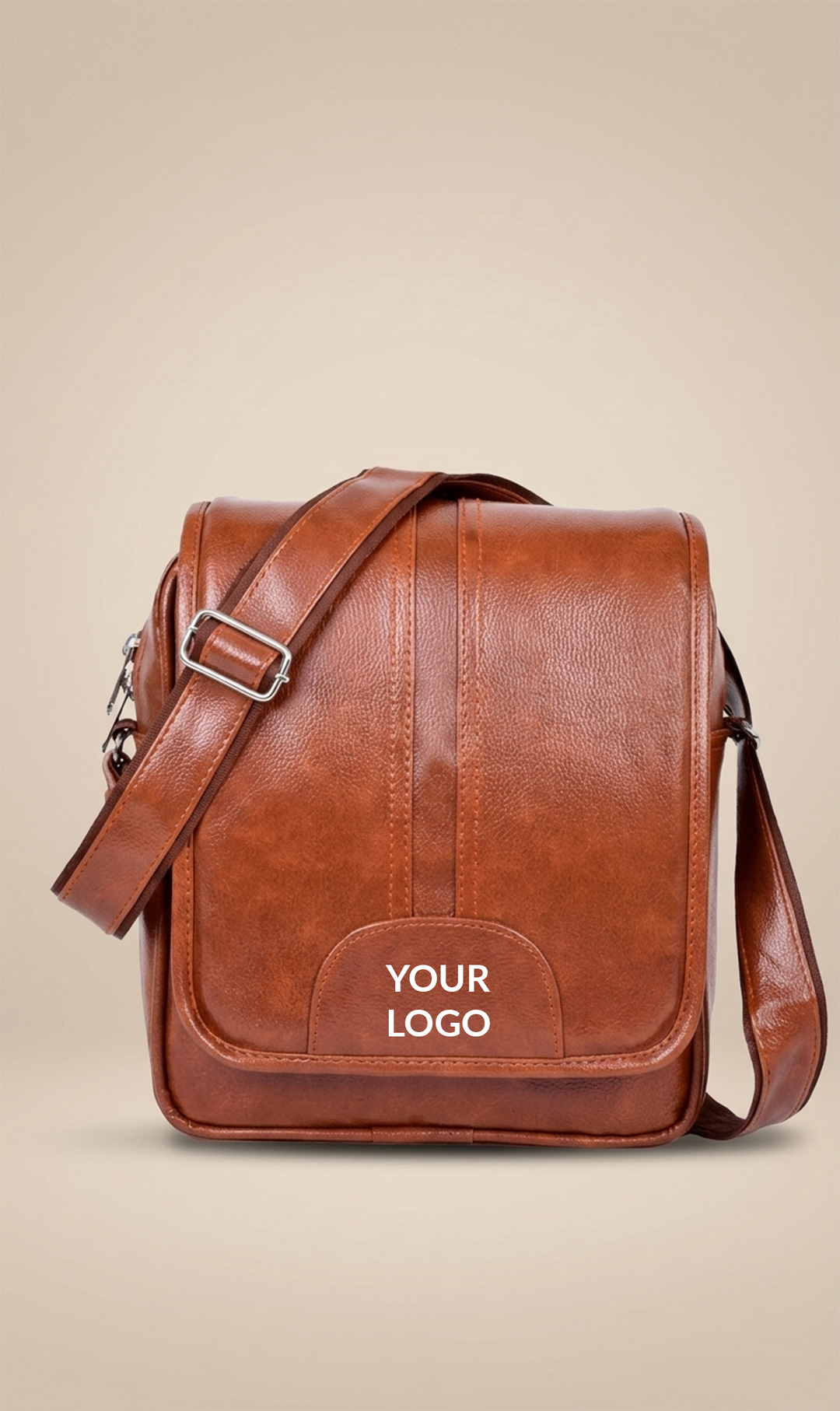 Premium Brown Leatherette Messenger Bag with Custom Logo Branding