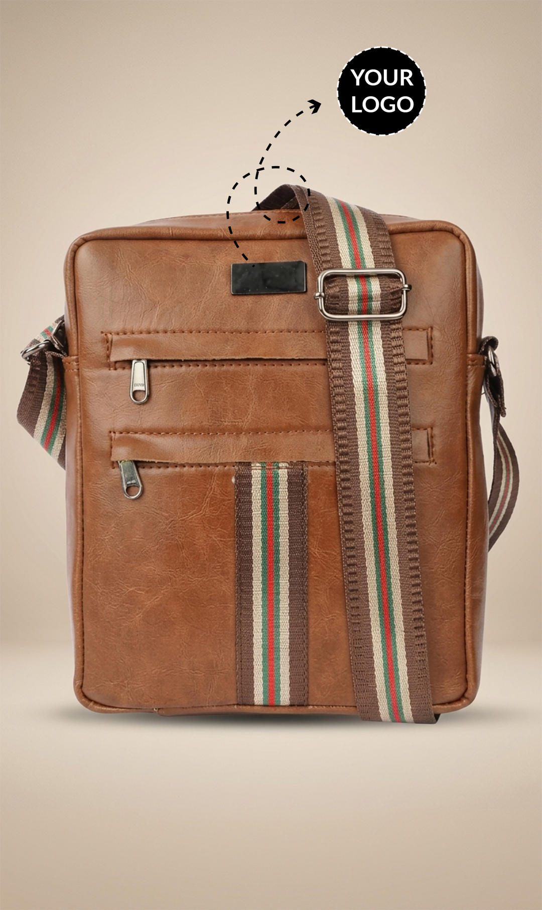 Premium Brown Leatherette Sling Bag with Custom Logo Branding