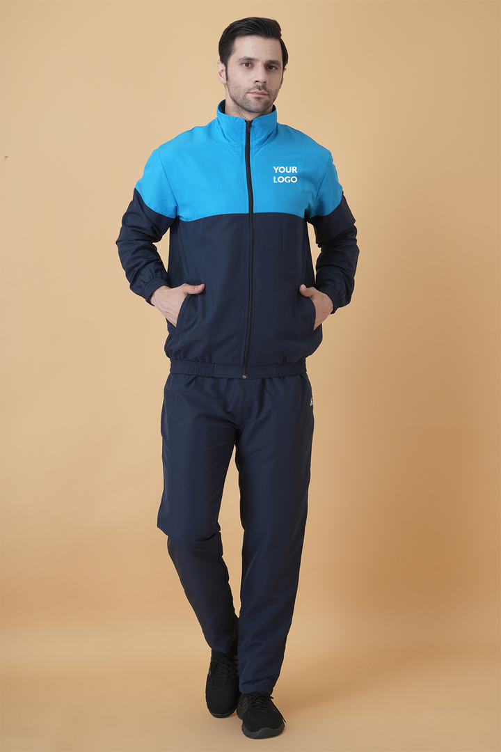 Men’s Navy &amp; Sky Blue Panel Tracksuit Set for Corporate Teams
