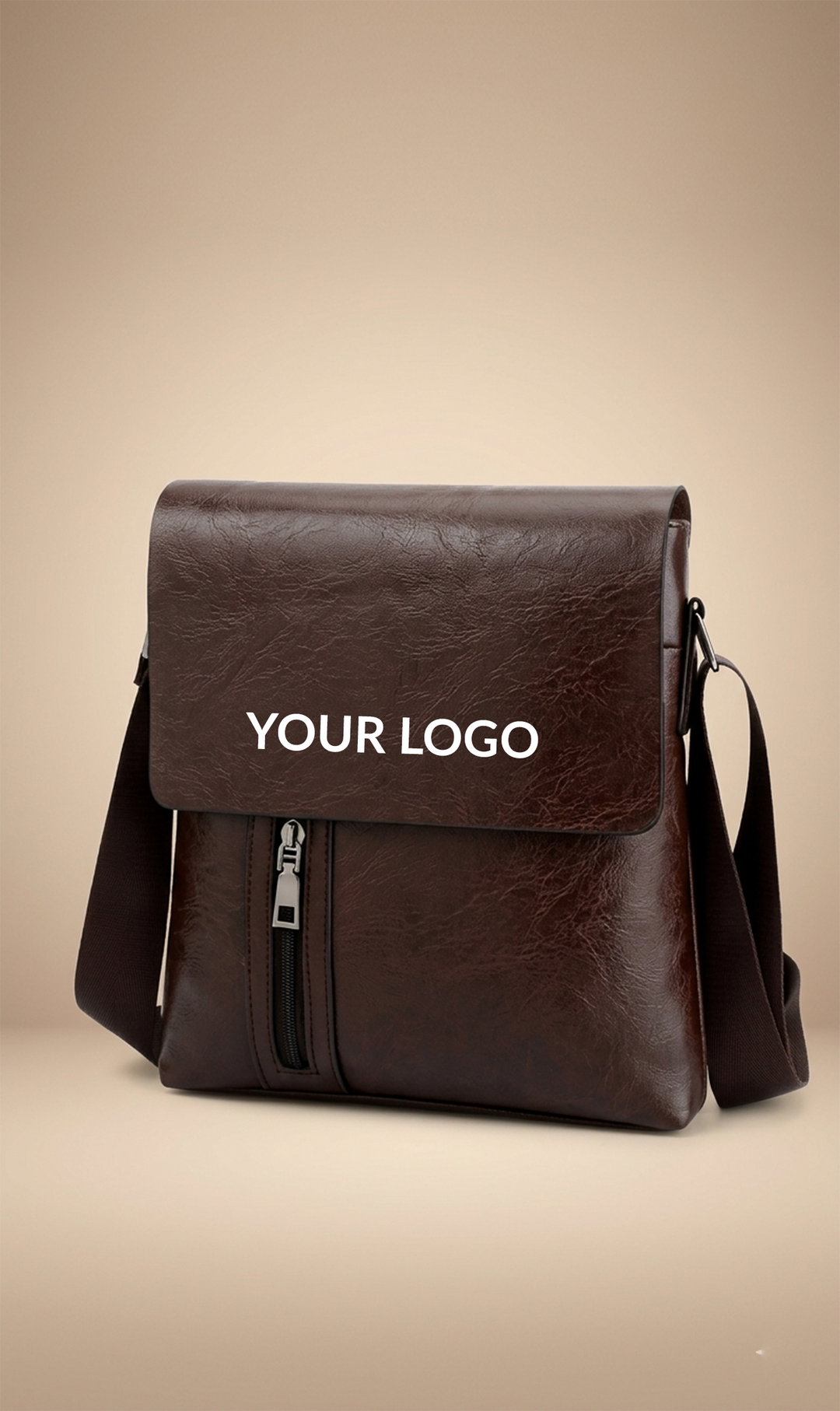 Premium Brown Leatherette Messenger Bag with Custom Logo Branding