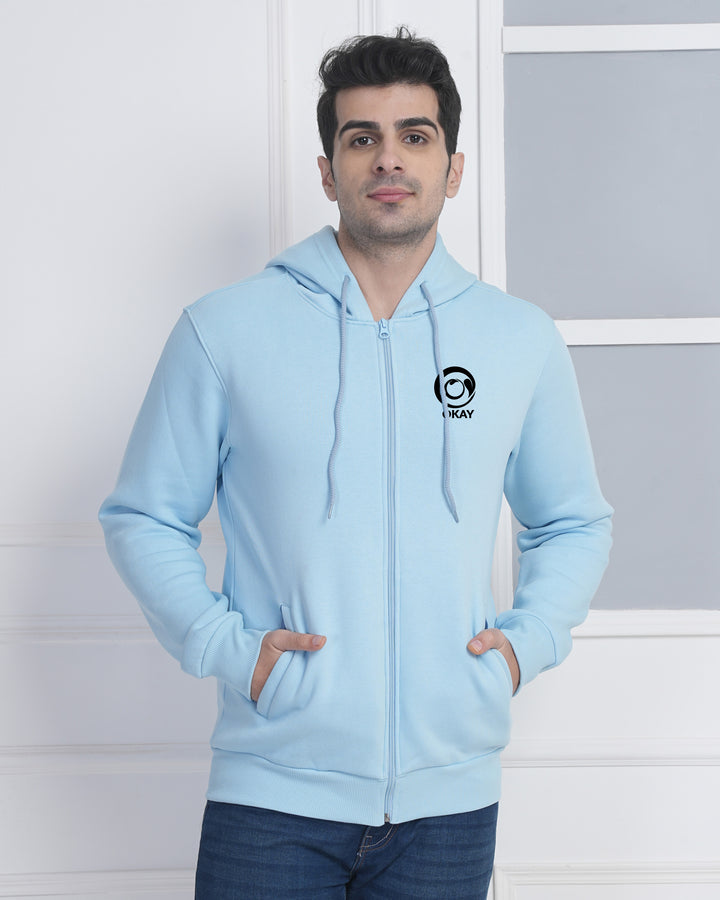 Sky Blue Corporate Front-Zip Hoodie for Bulk Branding