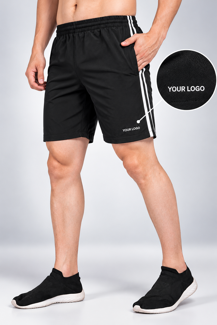 Black &amp; White Side Stripe Athletic Shorts | TZ Net Fabric