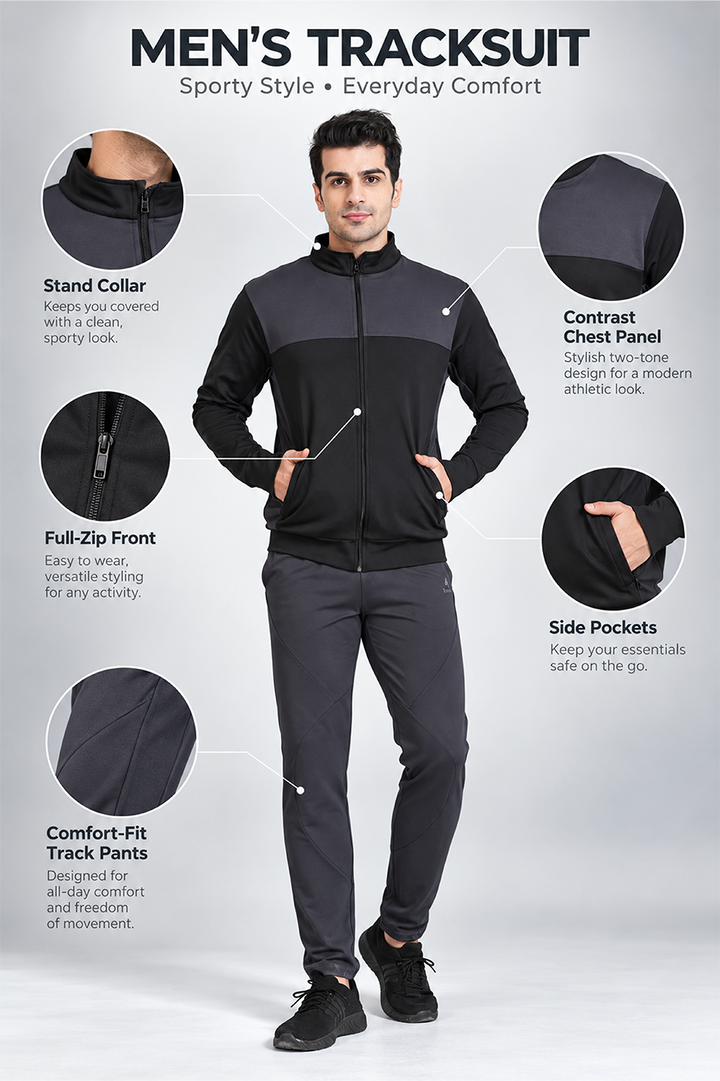 Men’s Charcoal Grey &amp; Black Tracksuit Set for Corporate Teams