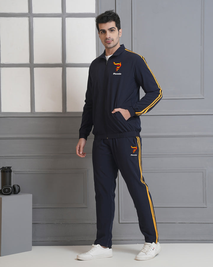 Men’s Navy Blue Tracksuit with Yellow Stripes