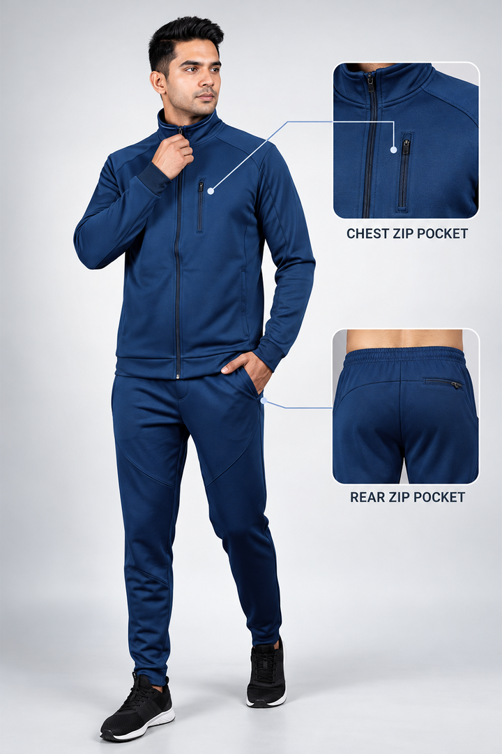 Men’s Blue 4-Way Lycra Tracksuit Set for Corporate Teams