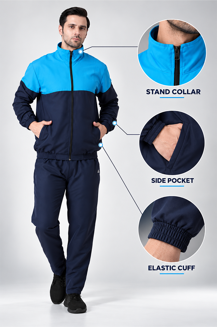 Men’s Navy &amp; Sky Blue Panel Tracksuit Set for Corporate Teams