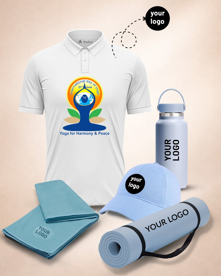 Customized Yoga Day Corporate Kit Polo T-Shirt Bulk Wellness Set