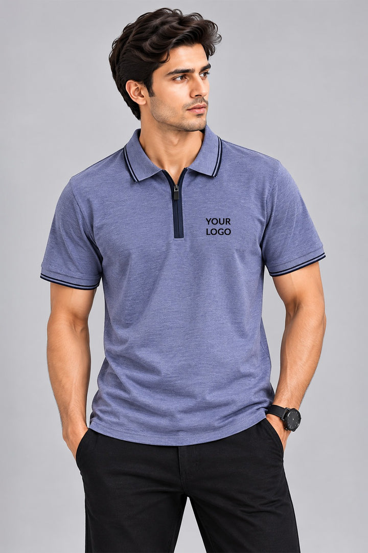 Premium Zip-Neck Corporate Polo T-Shirt with Custom Logo Branding