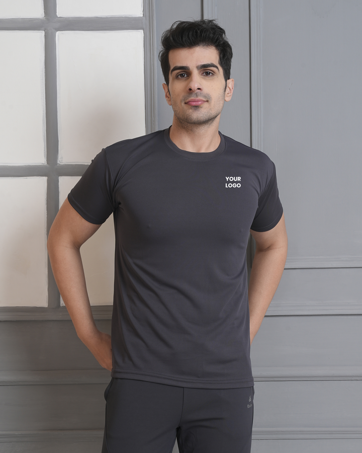 Charcoal Grey Micro Polyester Corporate Round Neck T-Shirt
