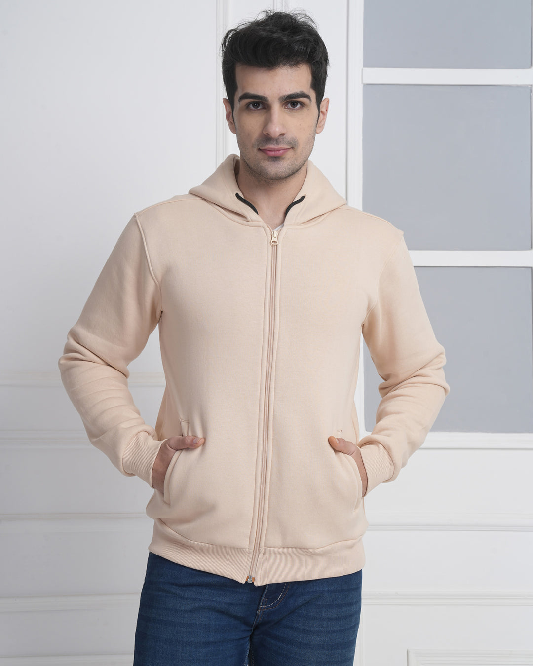 Beige Zip-Up Hoodie for Corporate Gifting &amp; Teamwear