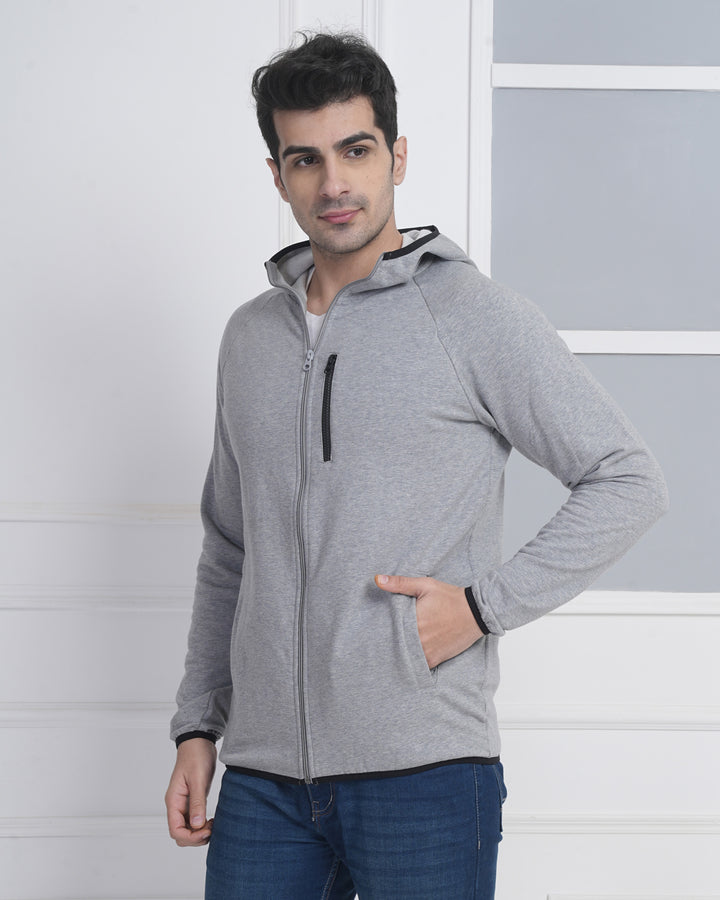 Grey Corporate Zip Hoodie with Utility Pocket Design