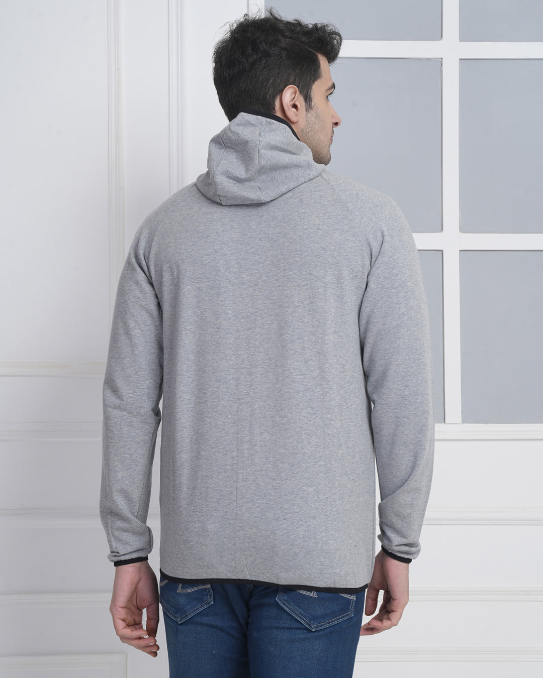 Grey Corporate Zip Hoodie with Utility Pocket Design