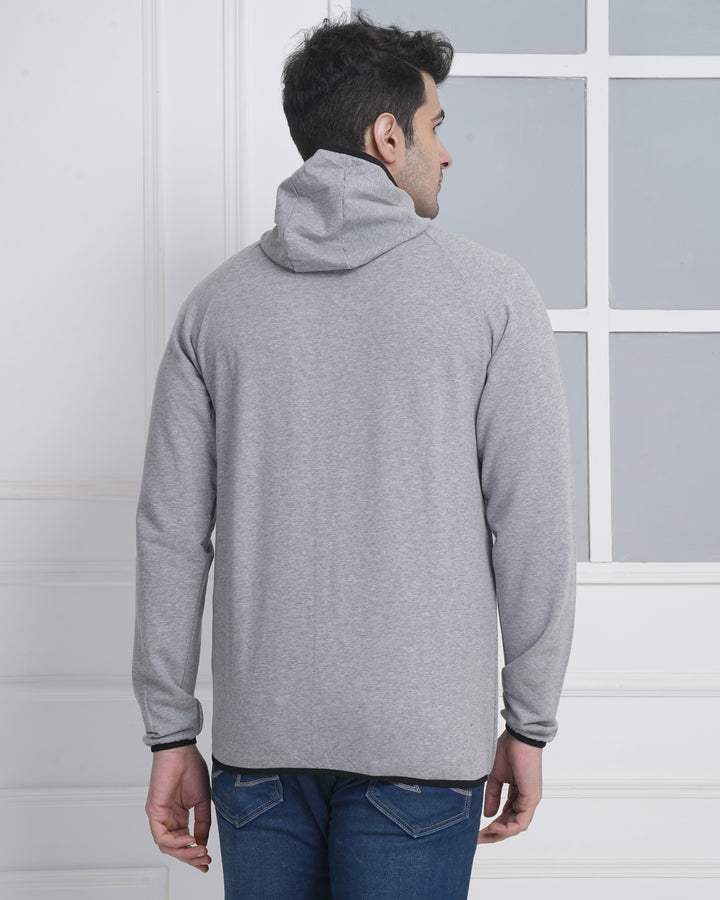 Grey Corporate Zip Hoodie with Utility Pocket Design
