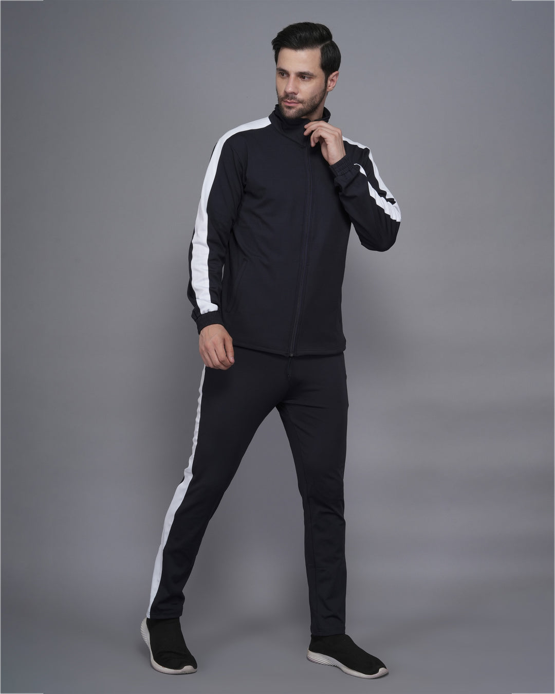 Men’s Jet Black Tracksuit with White Stripe