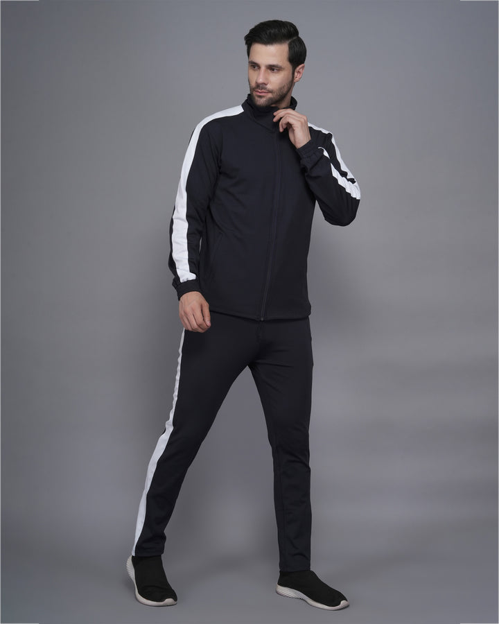 Men’s Jet Black Tracksuit with White Stripe