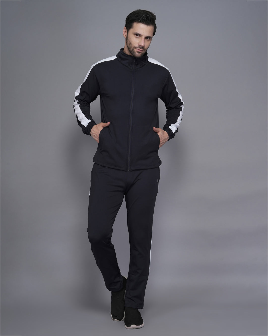 Men’s Jet Black Tracksuit with White Stripe