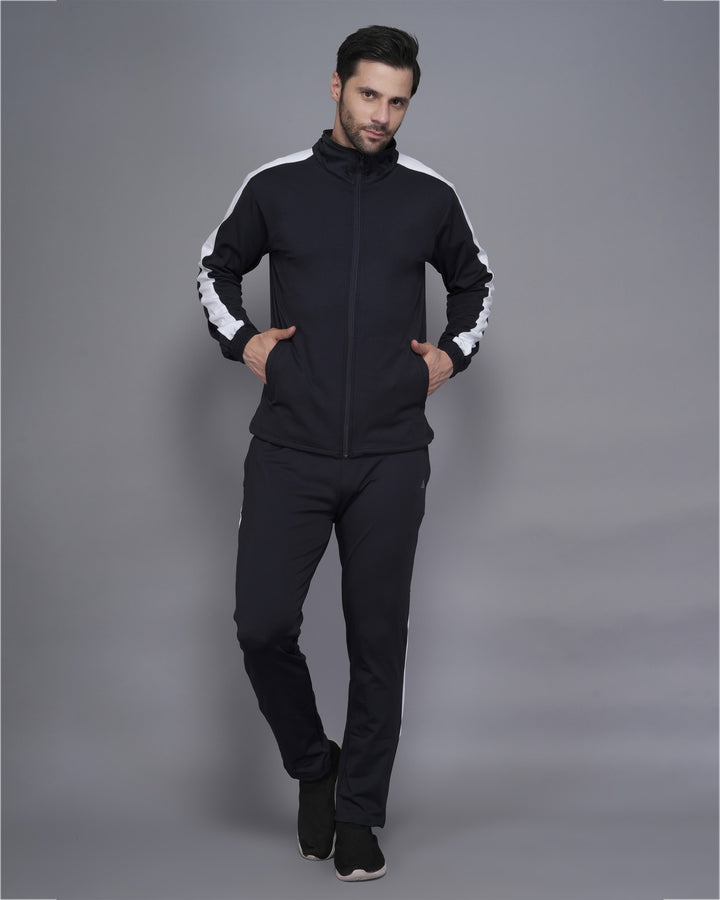 Men’s Jet Black Tracksuit with White Stripe