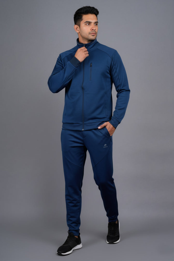 Men’s Blue 4-Way Lycra Tracksuit Set for Corporate Teams