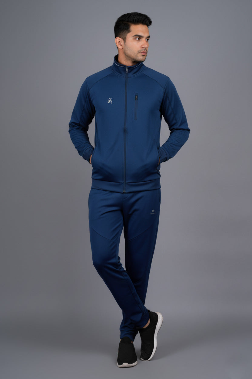 Men’s Blue 4-Way Lycra Tracksuit Set for Corporate Teams