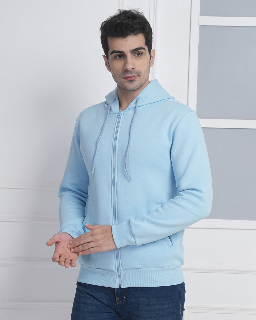 Sky Blue Corporate Front-Zip Hoodie for Bulk Branding